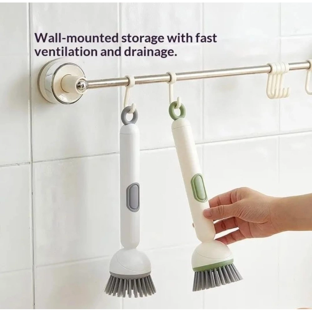 TPR-Plastic Solid Electric Liquid Soap Dispensing Cleaning Brush with Handle (Grey-White) TPR-Plastic Solid Electric Liquid Soap Dispensing Cleaning Brush with Handle (Grey-White)