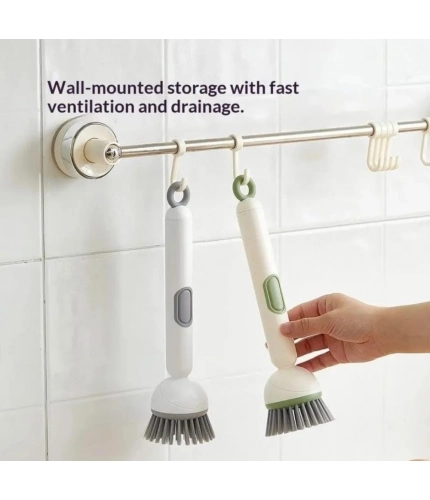TPR-Plastic Solid Electric Liquid Soap Dispensing Cleaning Brush with Handle (Grey-White)