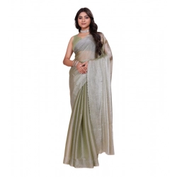 Women's Jimmy choo Embellished Bollywood Saree With Unstitched Blouse 5.5Mtr (Light Green)