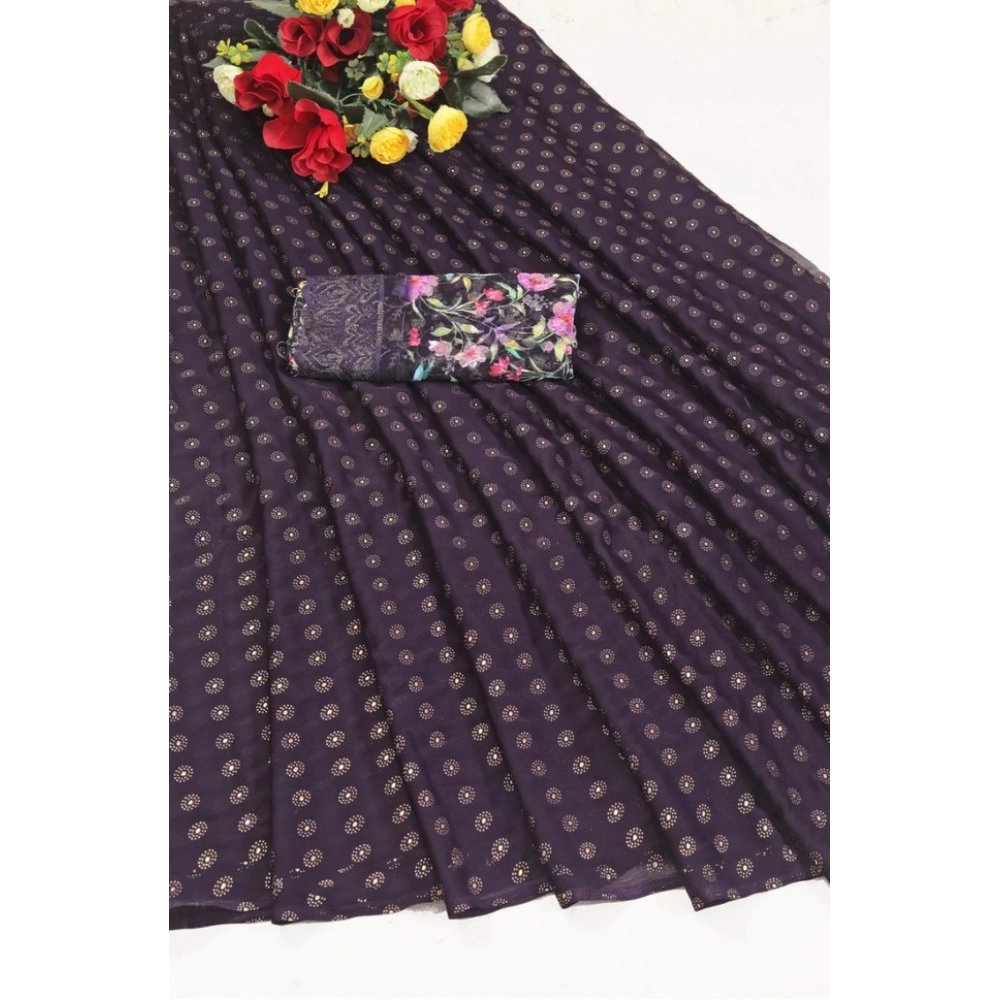 Women's Printed Brasso Saree With Unstitched Blouse (Magenta, 5-6 Mtrs) Women's Printed Brasso Saree With Unstitched Blouse (Magenta, 5-6 Mtrs)