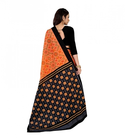 Women's Soft Pure Cotton Printed Saree With Unstitched Blouse 5.5Mtr (Orange)