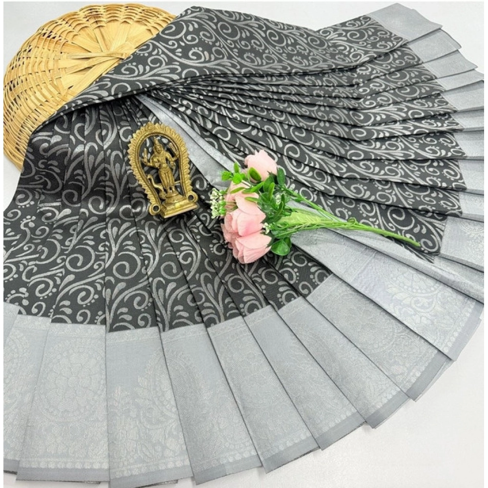 Women's Soft Silk Printed Saree With Unstitched Blouse 5.5Mtr (Grey) Women's Soft Silk Printed Saree With Unstitched Blouse 5.5Mtr (Grey)