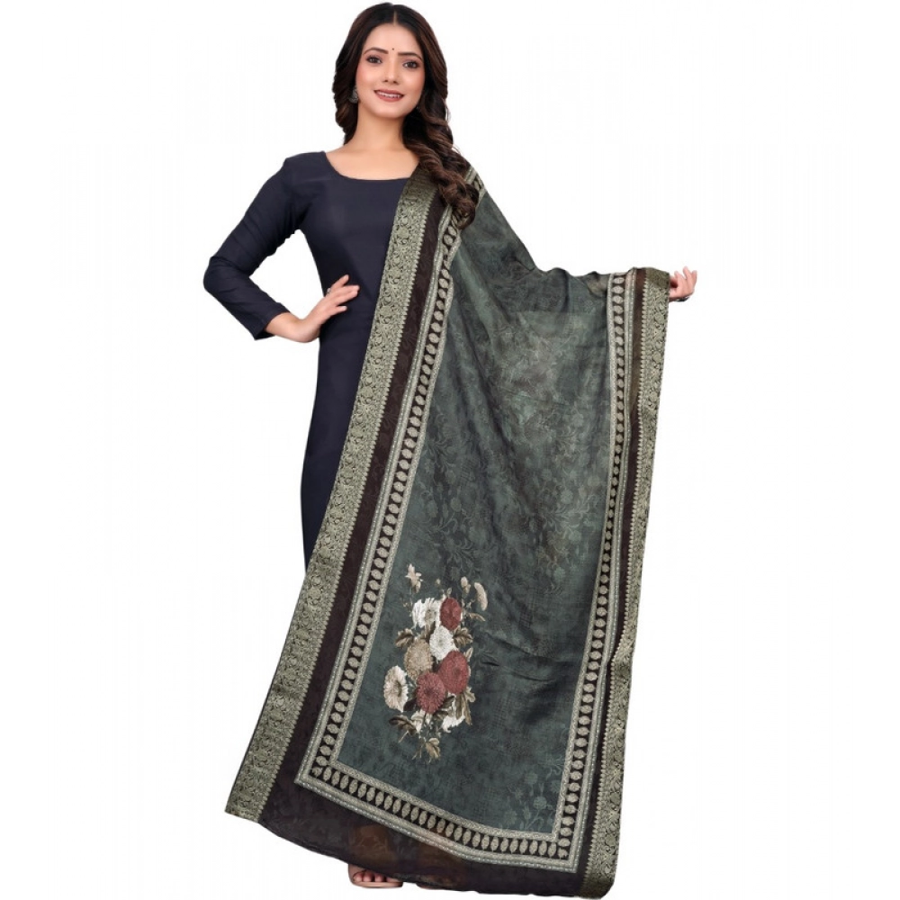 Women's chanderi silk Printed Dupatta (Black, Length: 2 Mtr) Women's chanderi silk Printed Dupatta (Black, Length: 2 Mtr)