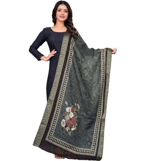 Women's chanderi silk  Printed Dupatta (Black, Length: 2 Mtr)