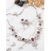 Women's Brass Silver Plated Necklace set (Red)