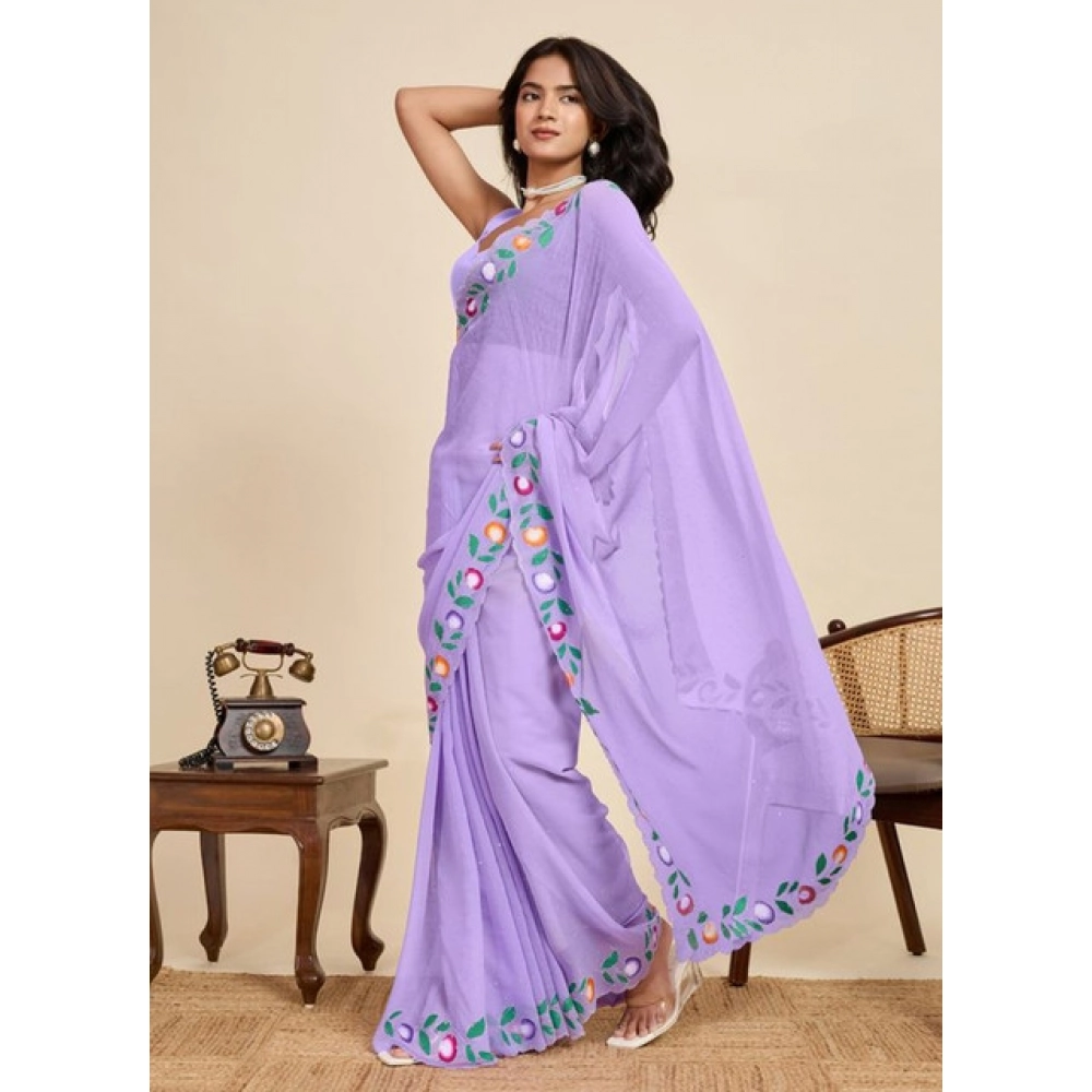 Women's Georgette Printed Saree With Unstitched Blouse 5.5Mtr (Lavender)