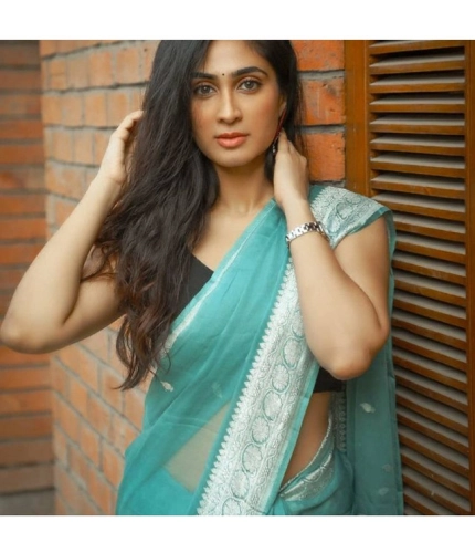 Women's Soft Lichi Silk Printed Saree With Unstitched Blouse 5.5Mtr (Sky-Blue)
