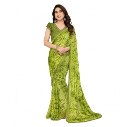 Women's Georgette Printed Saree With Unstitched Blouse 5.5Mtr (Mehendi Green)