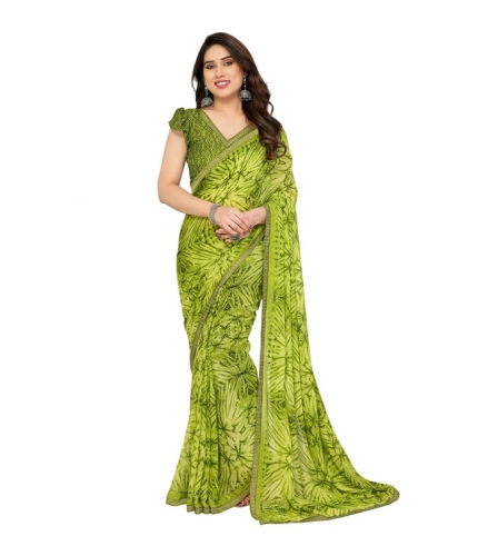 Women's Georgette Printed Saree With Unstitched Blouse 5.5Mtr (Mehendi Green)