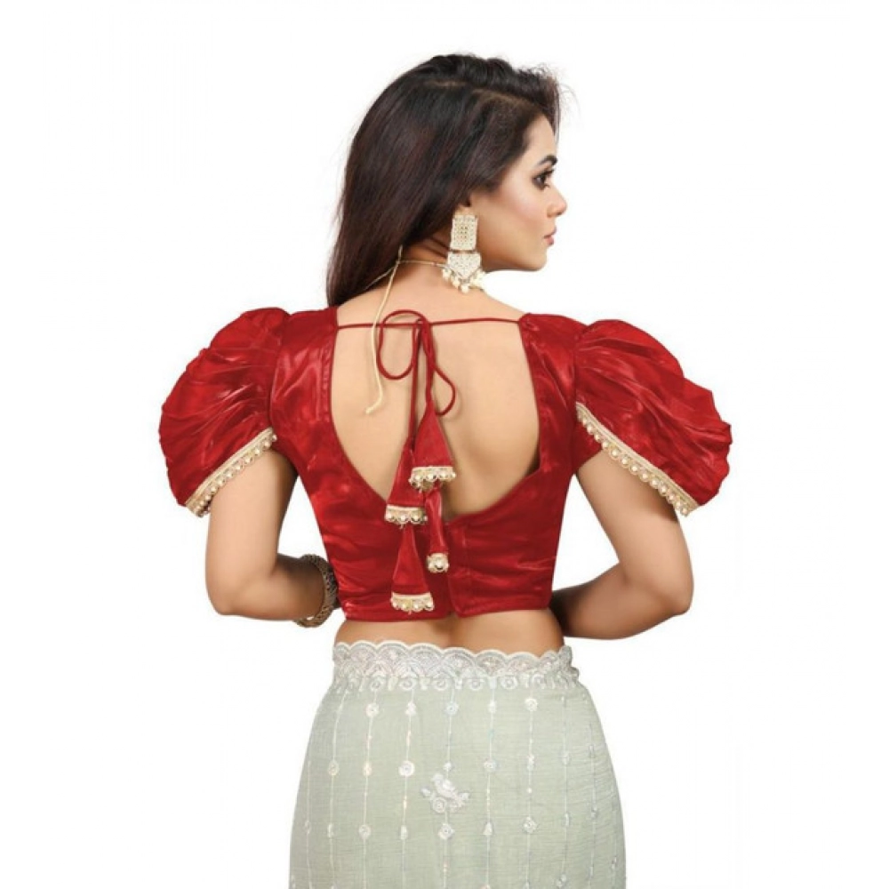 Women's Jimmy Solid V Neck Puff Sleeve Readymade Blouse (Red 38 , Alterable up to 42)-PID65844 Women's Jimmy Solid V Neck Puff Sleeve Readymade Blouse (Red 38 , Alterable up to 42)-PID65844