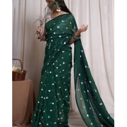 Women's Linen Printed Saree With Unstitched Blouse 5.5Mtr (Green)