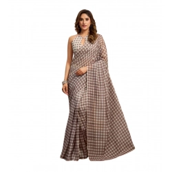 Women's Linen Cotton Printed Ready To Wear With Pocket Saree With Unstitched Blouse 5.5 Mtr (Light_Brown)