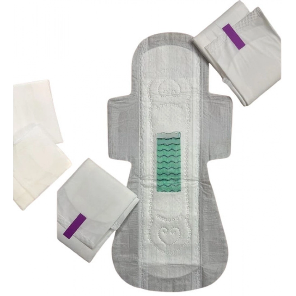 Pack of_12 Pcs Cotton Green wave Anion Sanitary Pads with Wings (White)