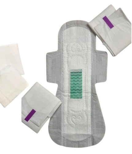 Pack of_12 Pcs Cotton Green wave Anion Sanitary Pads with Wings (White)