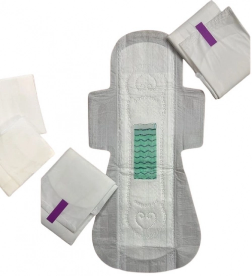 Pack of_12 Pcs Cotton Green wave Anion Sanitary Pads with Wings (White)