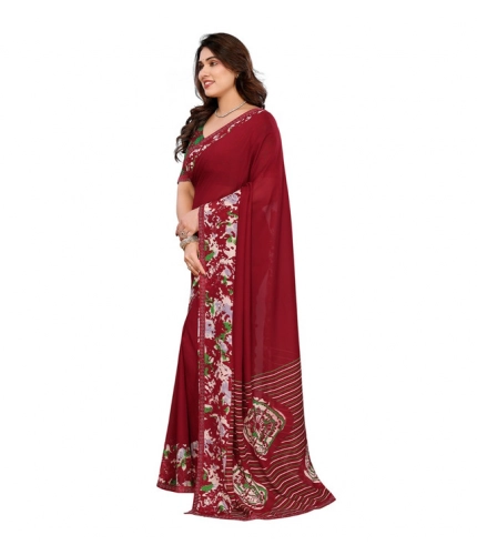 Women's Georgette Printed Saree With Unstitched Blouse 5.5Mtr (Red) Women's Georgette Printed Saree With Unstitched Blouse 5.5Mtr (Red)