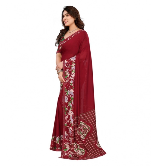 Women's Georgette Printed Saree With Unstitched Blouse 5.5Mtr (Red)
