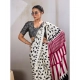 Women's Satin Crepe Printed Saree With Unstitched Blouse 5.5Mtr (White)