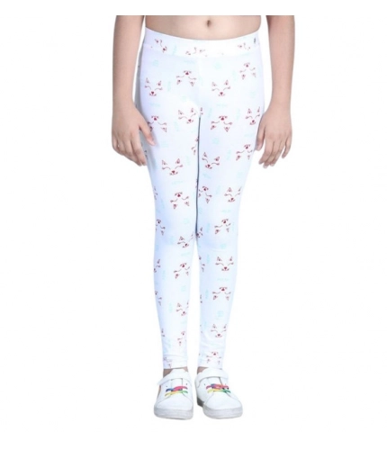 Girl's Cotton Lycra Printed Elasticated Leggings (White)