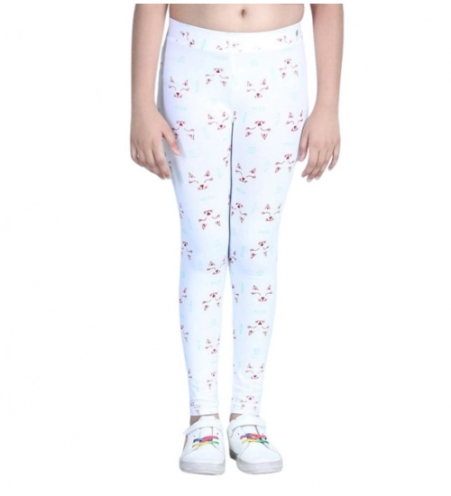 Girl's Cotton Lycra Printed Elasticated Leggings (White) Girl's Cotton Lycra Printed Elasticated Leggings (White)