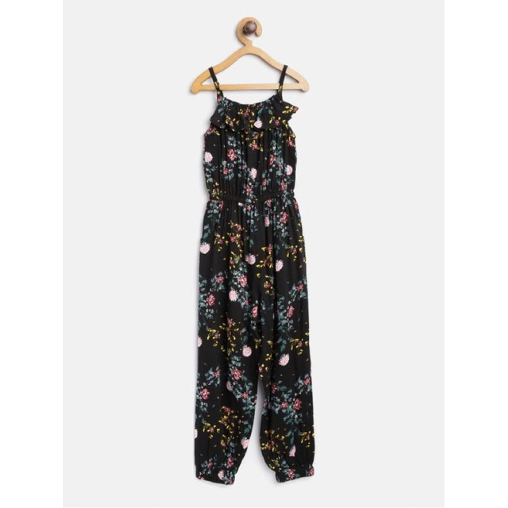 Girl's Rayon Floral Sleeveless Jumpsuit (Black-Pink) Girl's Rayon Floral Sleeveless Jumpsuit (Black-Pink)
