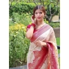 Women's Litchi silk Printed Saree With Unstitched Blouse (Half White) Women's Litchi silk Printed Saree With Unstitched Blouse (Half White)