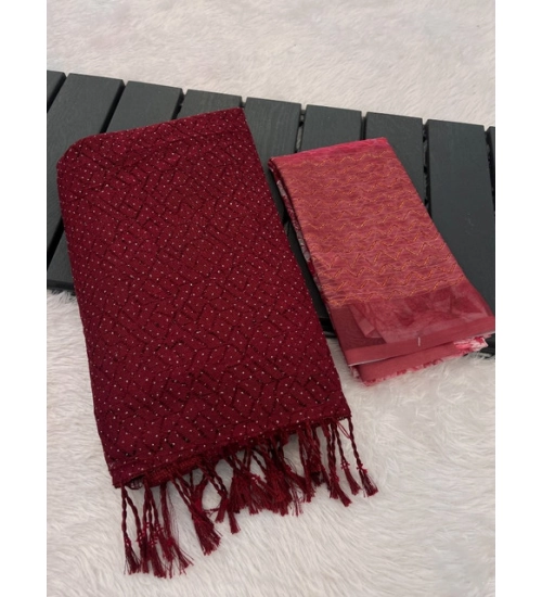 Women's Chiffon Zigzag lines Saree With Unstitched Blouse 5.5Mtr (Maroon)