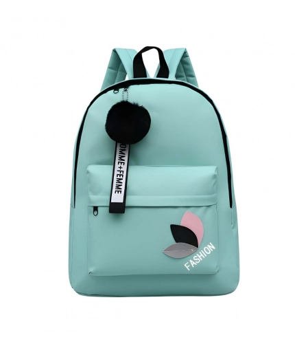 Unisex PU Leather Solid Medium Zipper Backpack (Green)
