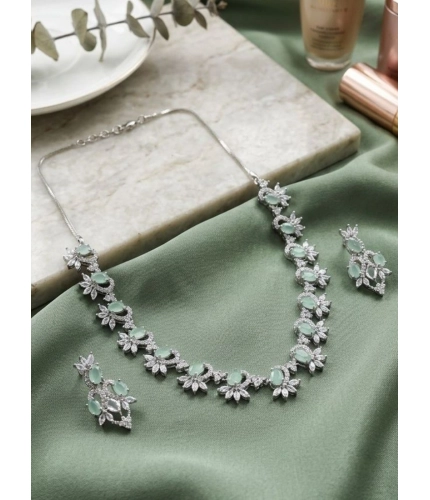 Women's Brass Silver Plated Necklace set (Turquoise)