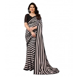Women's Georgette Printed Saree With Unstitched Blouse 5.5Mtr (Black)