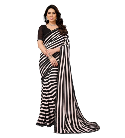 Women's Georgette Printed Saree With Unstitched Blouse 5.5Mtr (Black)