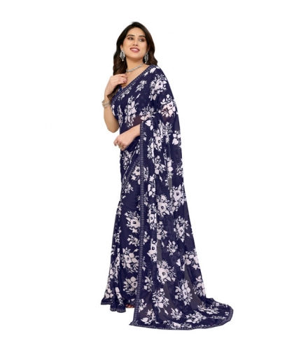 Women's Georgette Printed Saree With Unstitched Blouse 5.5Mtr (Navy Blue) Women's Georgette Printed Saree With Unstitched Blouse 5.5Mtr (Navy Blue)