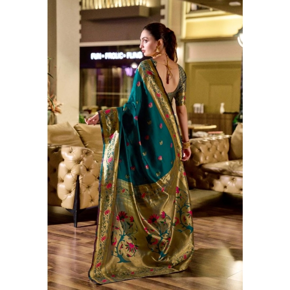 Women's Silk Blend Zari Woven Saree With Unstitched Blouse 5.5Mtr (Teal) Women's Silk Blend Zari Woven Saree With Unstitched Blouse 5.5Mtr (Teal)