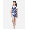 Girl's Rayon Polka Sleeveless Jumpsuit (Blue-Pink)