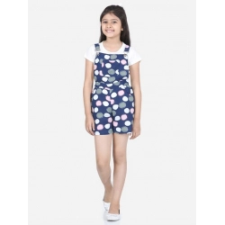 Girl's Rayon Polka Sleeveless Jumpsuit (Blue-Pink)