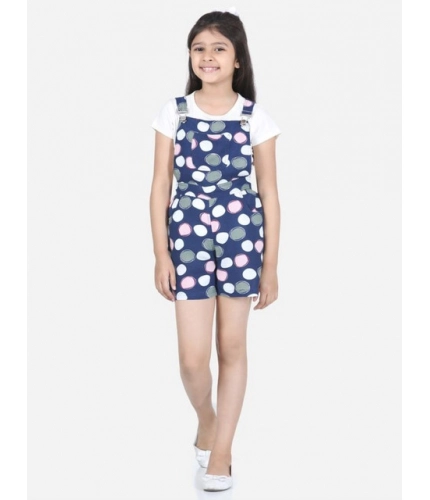 Girl's Rayon Polka Sleeveless Jumpsuit (Blue-Pink)