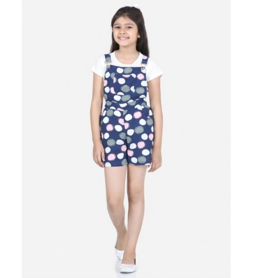 Girl's Rayon Polka Sleeveless Jumpsuit (Blue-Pink)