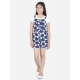 Girl's Rayon Polka Sleeveless Jumpsuit (Blue-Pink)