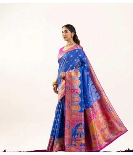 Women's Faux_Banarasi Woven Motifs Saree With Unstitched Blouse 5.5Mtr (Royal_Blue)