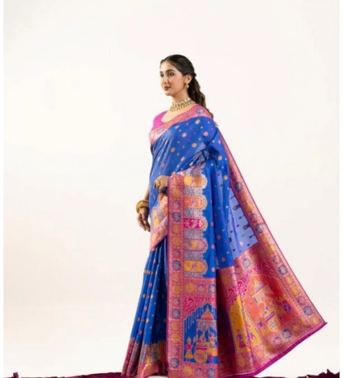 Women's Faux_Banarasi Woven Motifs Saree With Unstitched Blouse 5.5Mtr (Royal_Blue)
