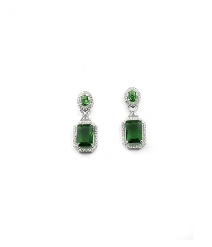 Women's Brass Silver Plated Drop Earrings (Green)