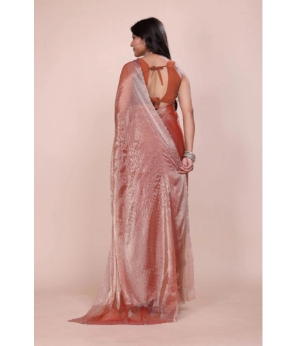 Women's Jimmy choo Embellished Bollywood Saree With Unstitched Blouse 5.5Mtr (Orange)