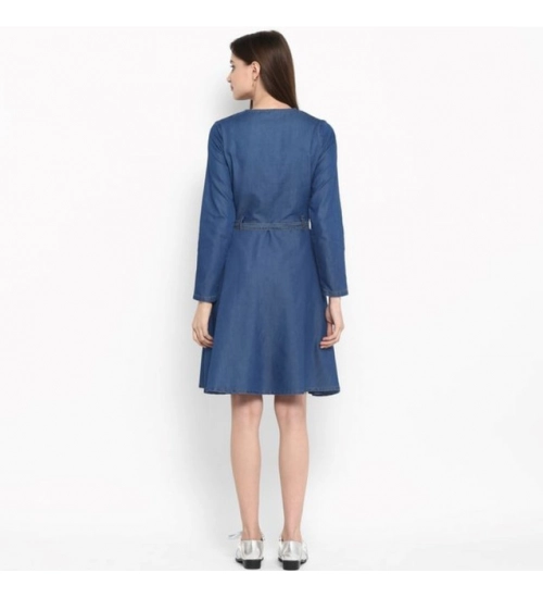 Women's Denim Washed Regular Sleeves Dress (Blue) Women's Denim Washed Regular Sleeves Dress (Blue)