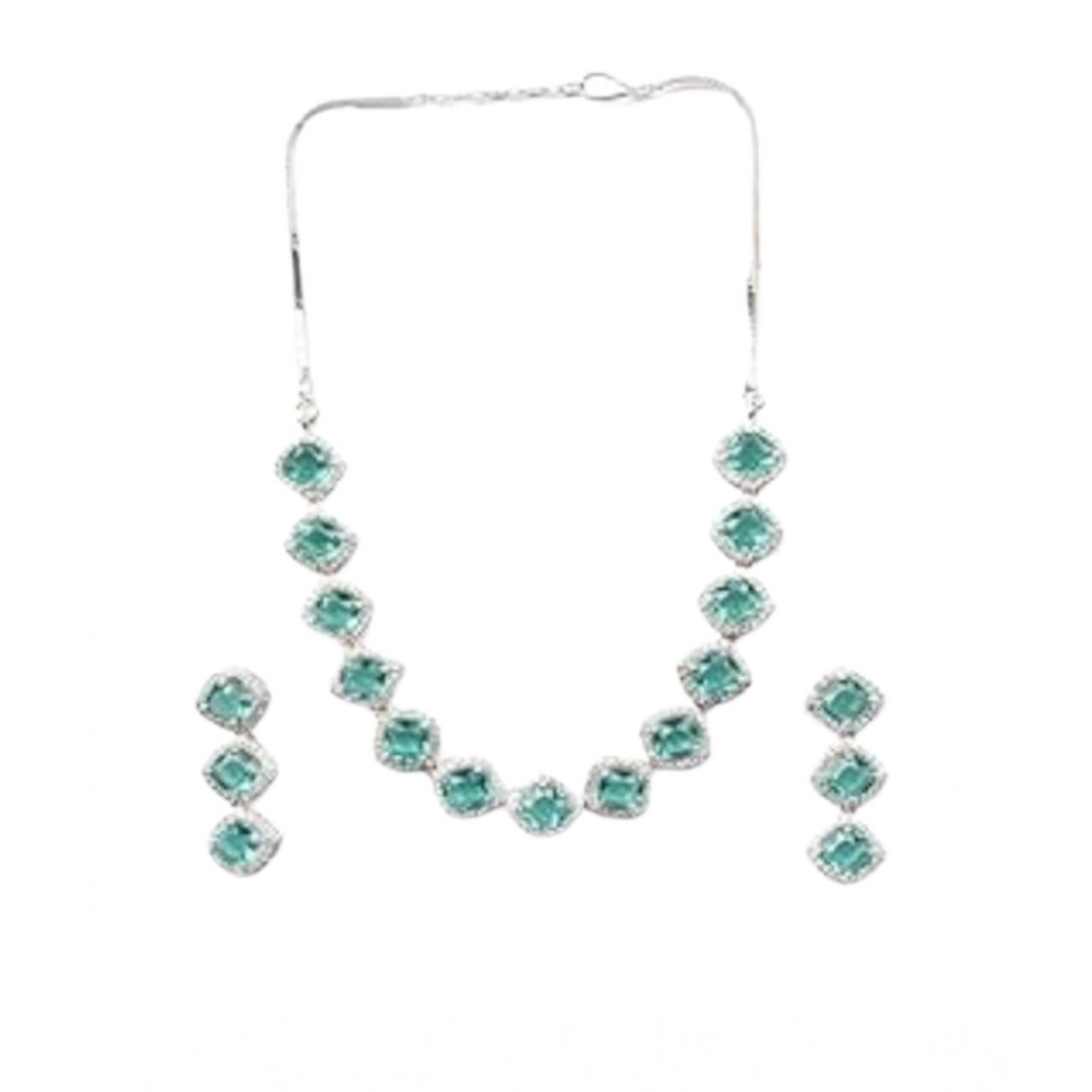Women's Brass Silver Plated Necklace set (Green)