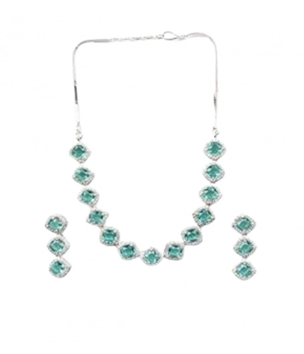 Women's Brass Silver Plated Necklace set (Green)