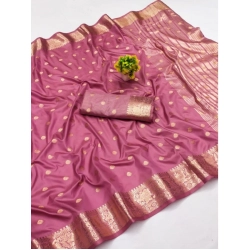 Women's Jacquard Silk Jaquard Woven Saree With Unstitched Blouse 5.5Mtr (Pink)