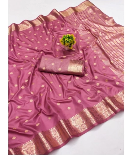 Women's Jacquard Silk Jaquard Woven Saree With Unstitched Blouse 5.5Mtr (Pink)
