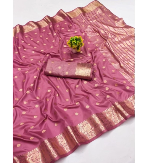 Women's Jacquard Silk Jaquard Woven Saree With Unstitched Blouse 5.5Mtr (Pink)