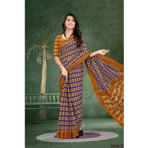 Generic Women's Soft Pure Cotton Printed Saree With Unstitched Blouse 5.5Mtr (Blue)
