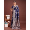 Women's Banarasi Silk Printed Saree With Unstitched Blouse 5.5Mtr (Navy Blue) Women's Banarasi Silk Printed Saree With Unstitched Blouse 5.5Mtr (Navy Blue)